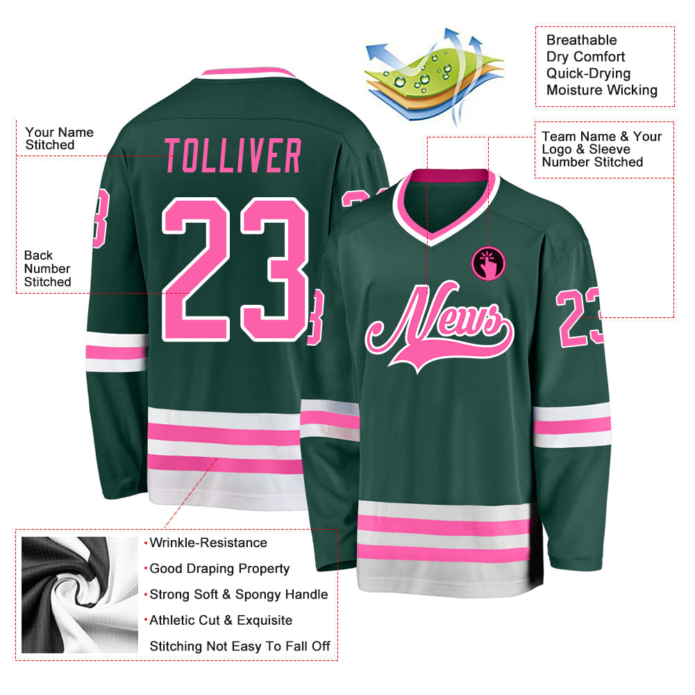 Custom Green Pink-White Hockey Jersey view 2