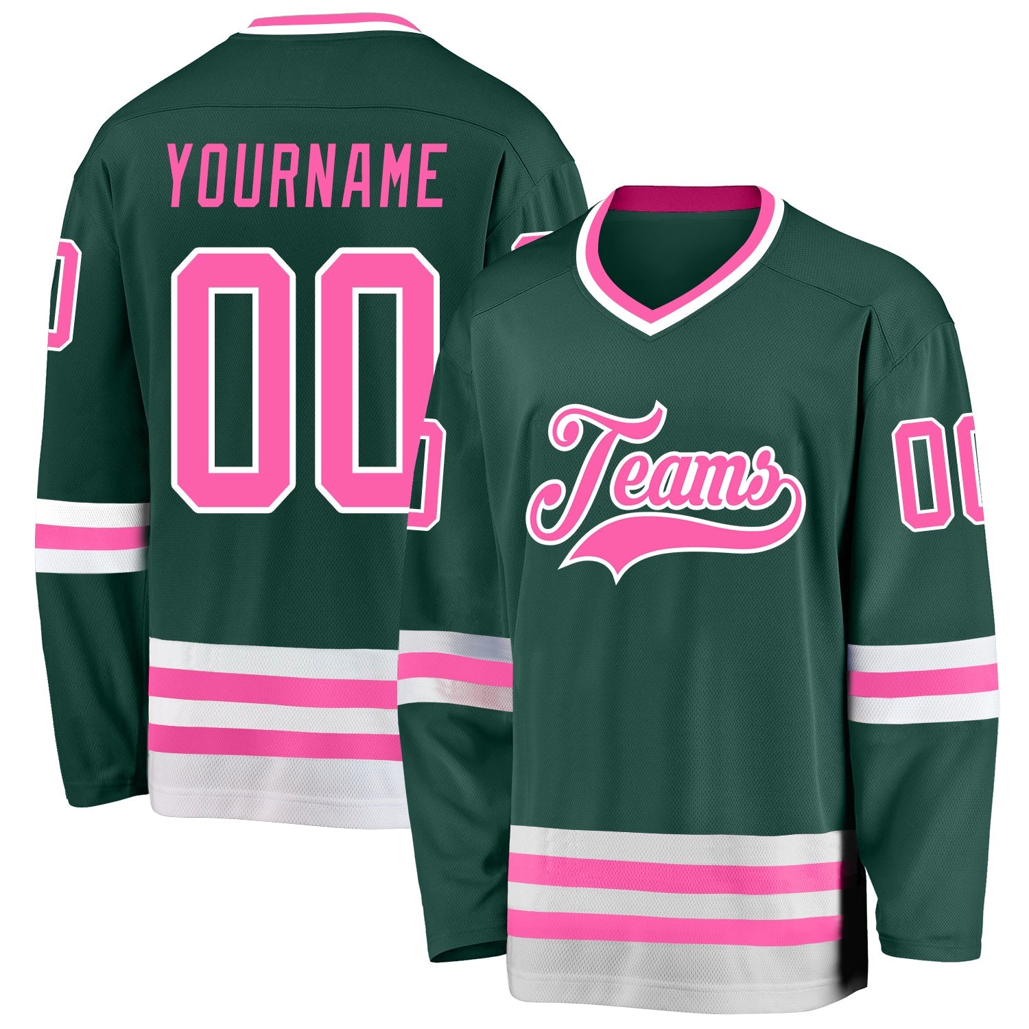 Custom Green Pink-White Hockey Jersey - Main View