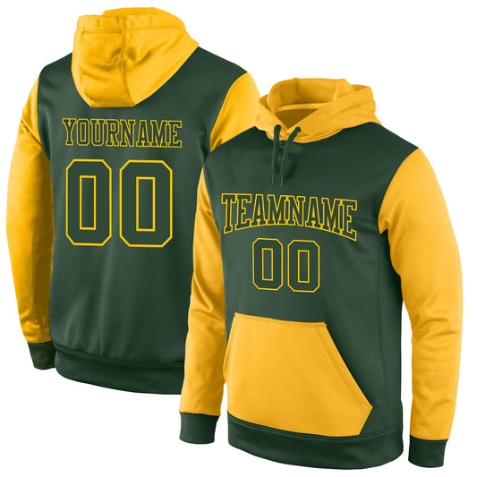 Custom Stitched Green Green-Gold Sports Pullover Sweatshirt Hoodie - Main View