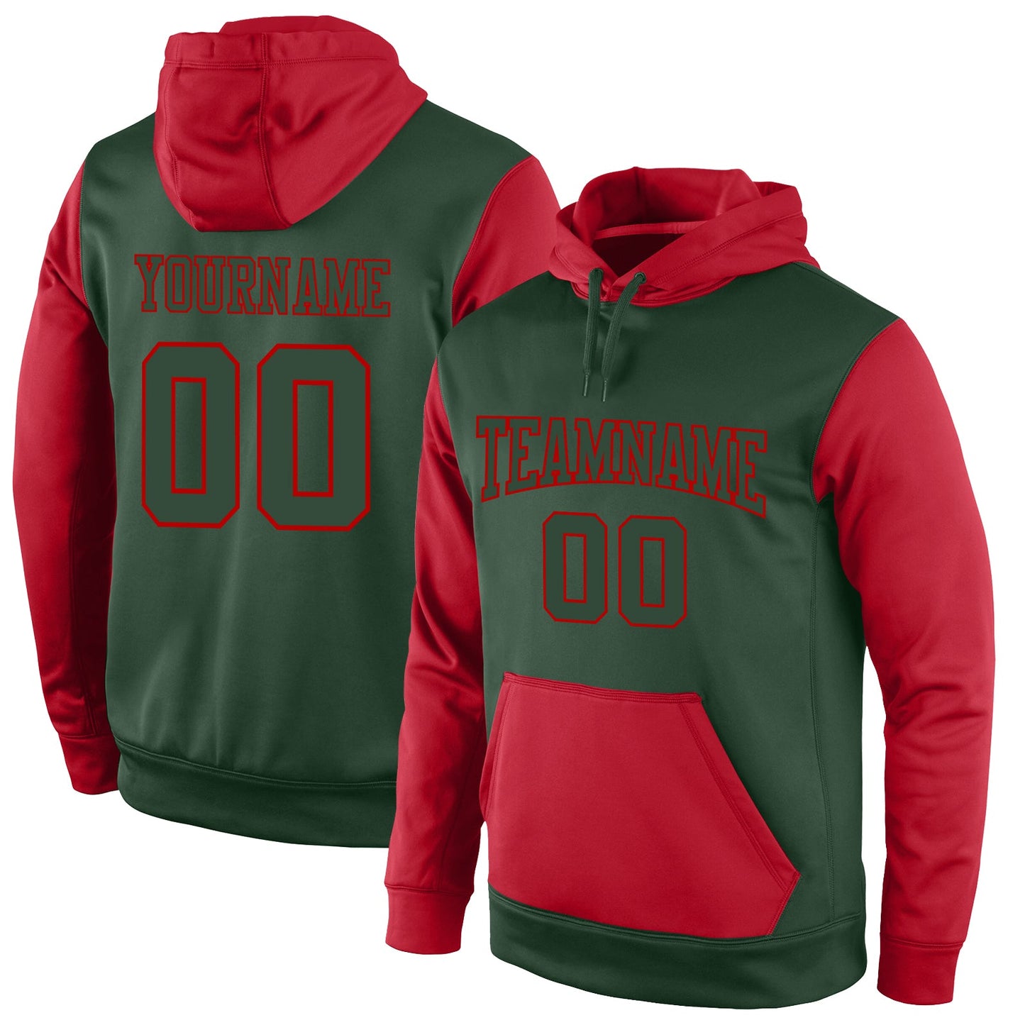 Custom Stitched Green Green-Red Sports Pullover Sweatshirt Hoodie - Main View