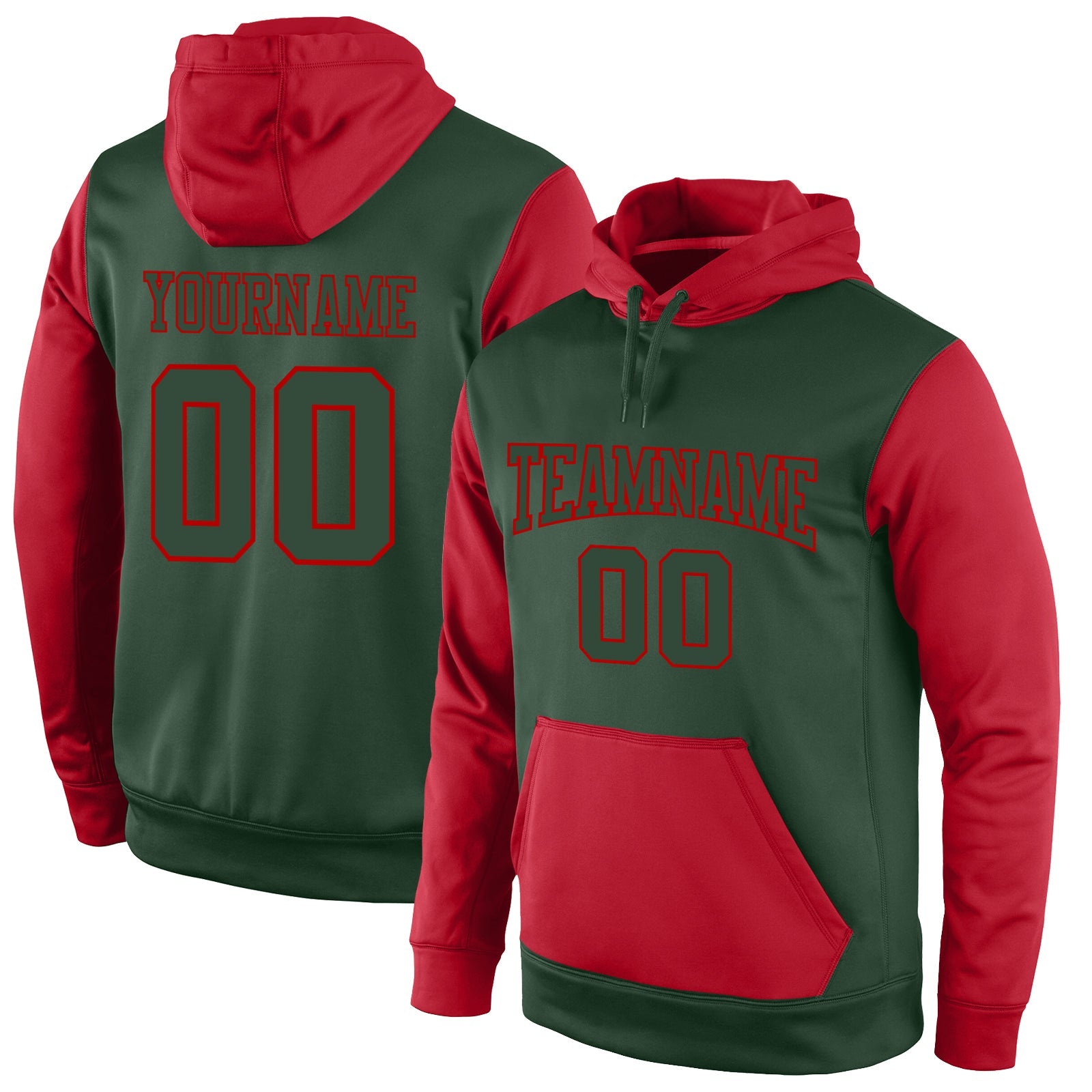 Custom Stitched Green Green-Red Sports Pullover Sweatshirt Hoodie - Main View