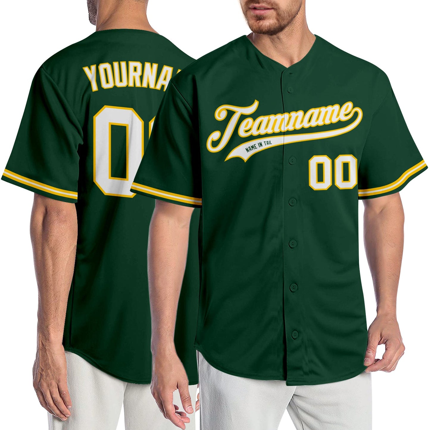 Custom Green White-Gold Authentic Baseball Jersey - Main View