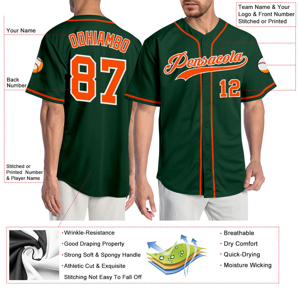 Custom Green Orange-White Authentic Baseball Jersey view 3