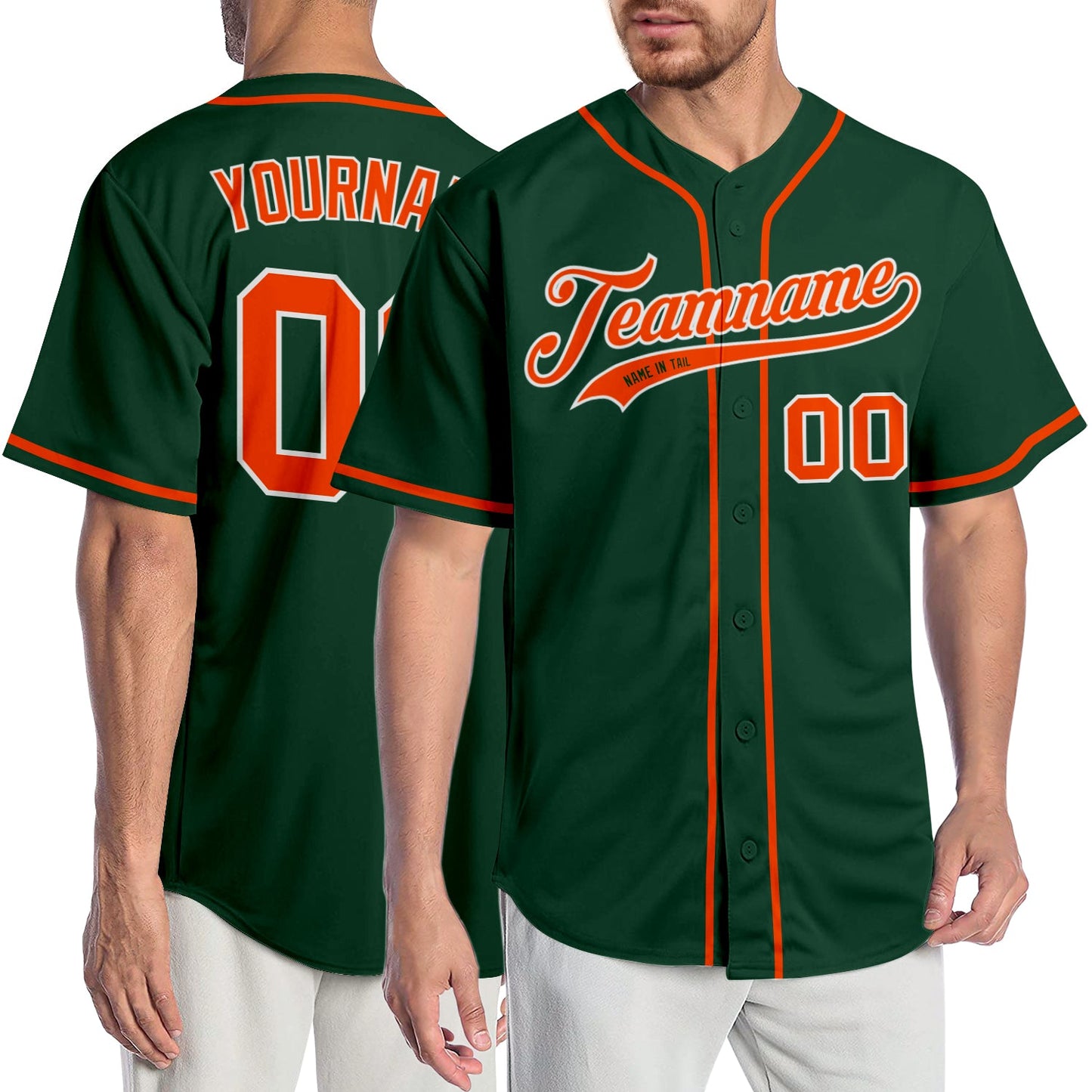 Custom Green Orange-White Authentic Baseball Jersey - Main View