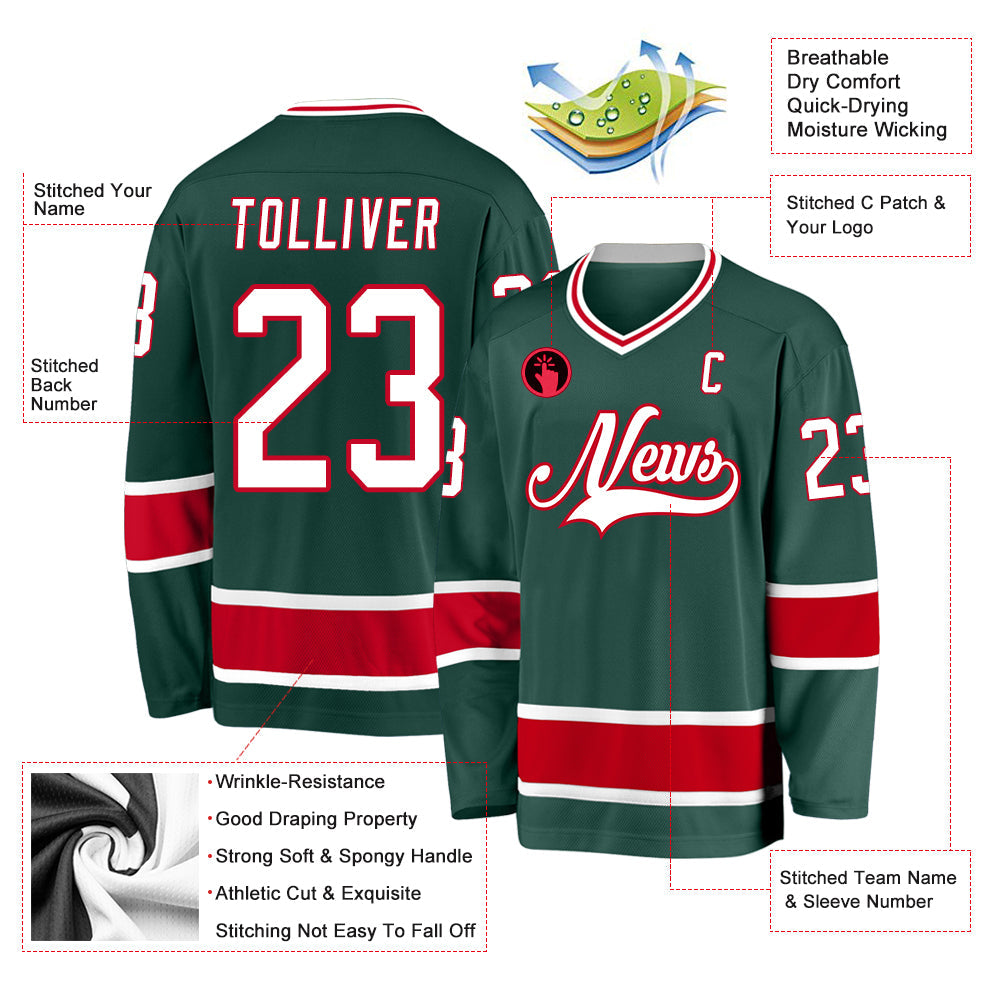 Custom Green White-Red Hockey Jersey view 2