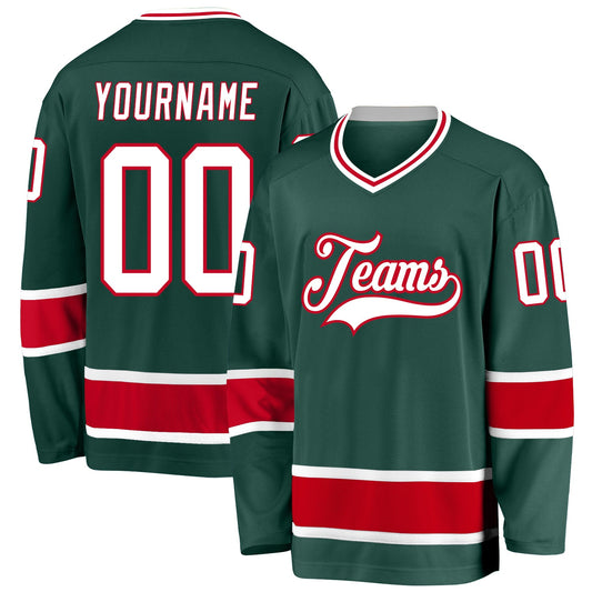 Custom Green White-Red Hockey Jersey - Main View