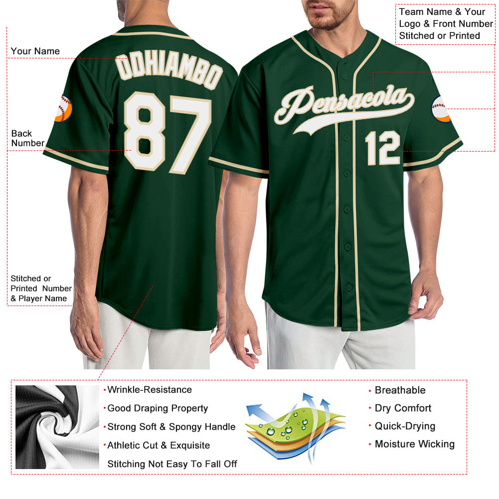 Custom Green White-Cream Authentic Baseball Jersey view 3