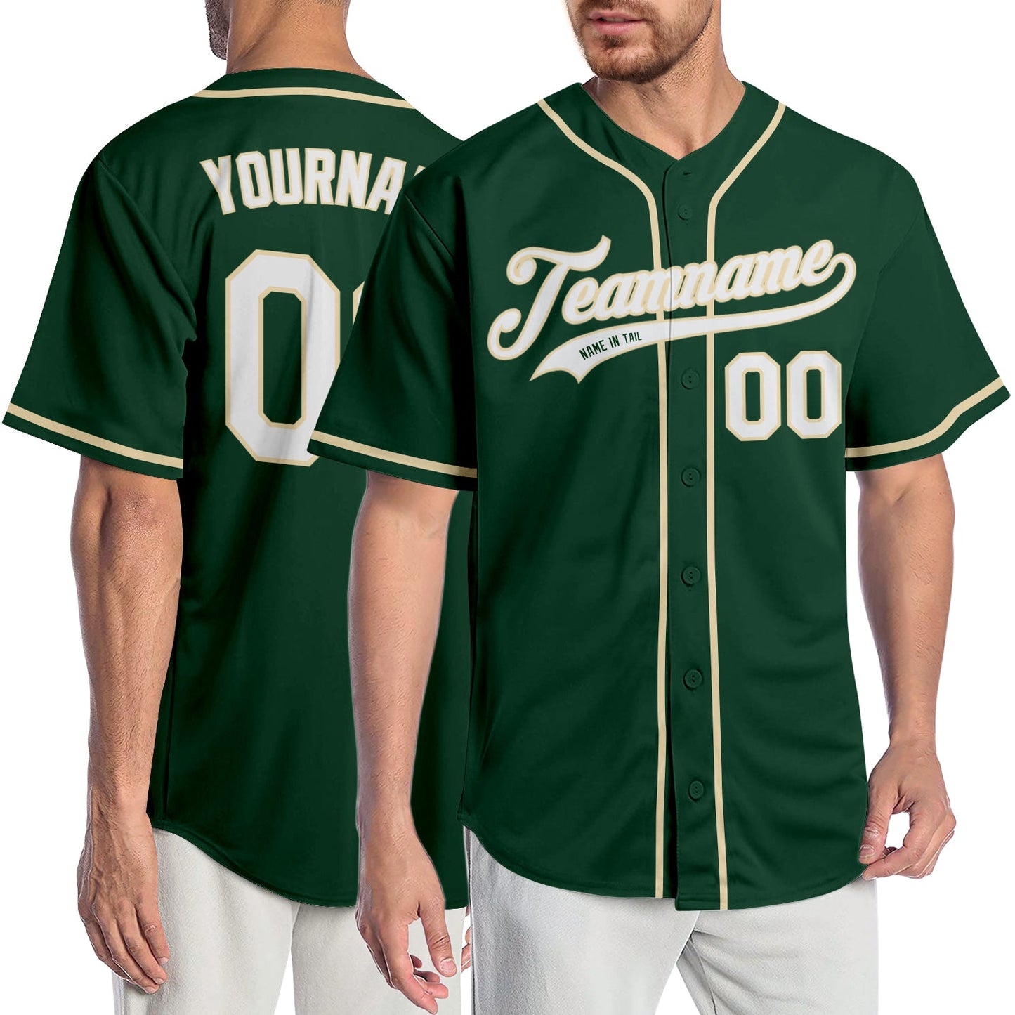 Custom Green White-Cream Authentic Baseball Jersey - Main View
