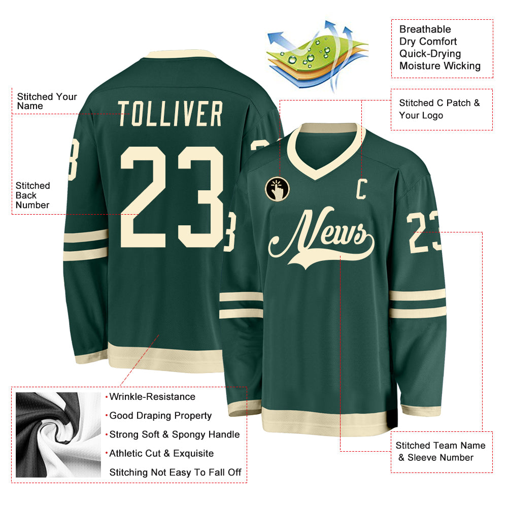 Custom Green Cream Hockey Jersey view 2