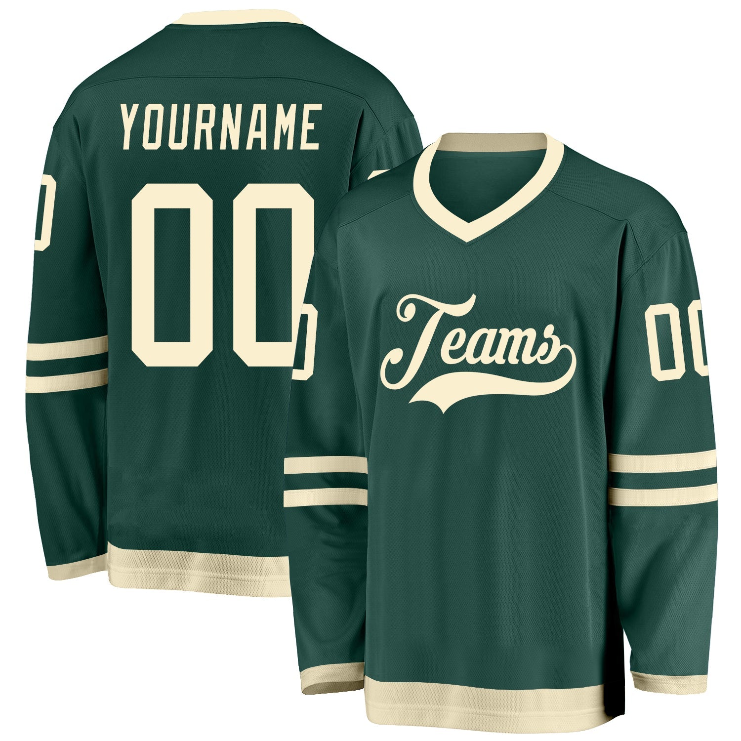 Custom Green Cream Hockey Jersey - Main View