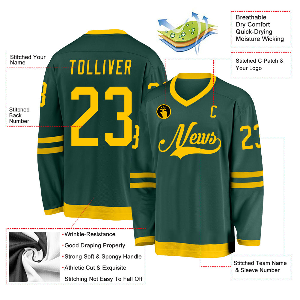Custom Green Gold Hockey Jersey view 2