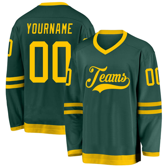 Custom Green Gold Hockey Jersey - Main View