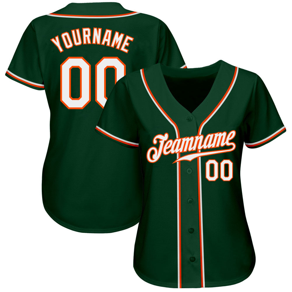 Custom Green White-Orange Authentic Baseball Jersey view 3
