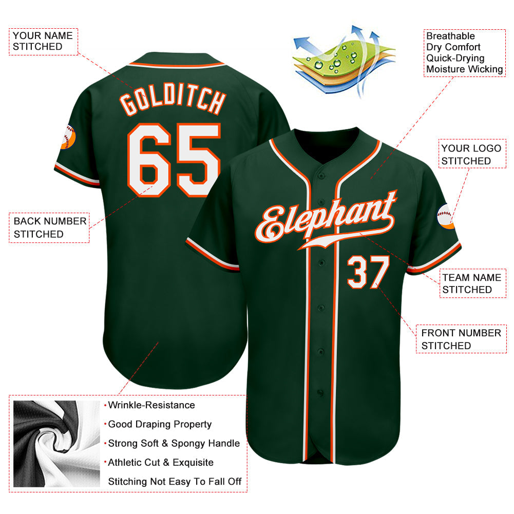 Custom Green White-Orange Authentic Baseball Jersey view 4