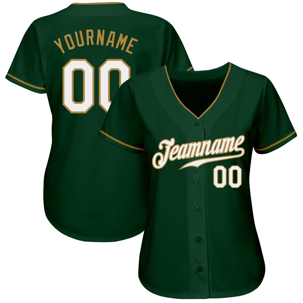 Custom Green White-Old Gold Authentic Baseball Jersey view 2