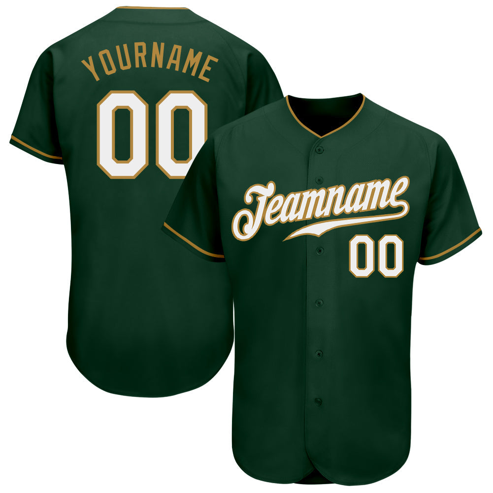 Custom Green White-Old Gold Authentic Baseball Jersey - Main View