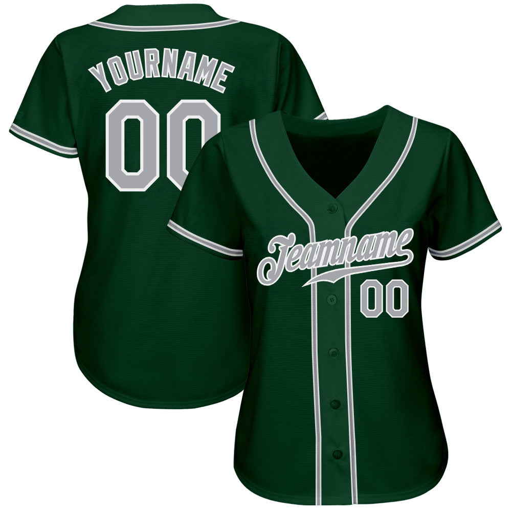 Custom Green Gray-White Authentic Baseball Jersey view 2