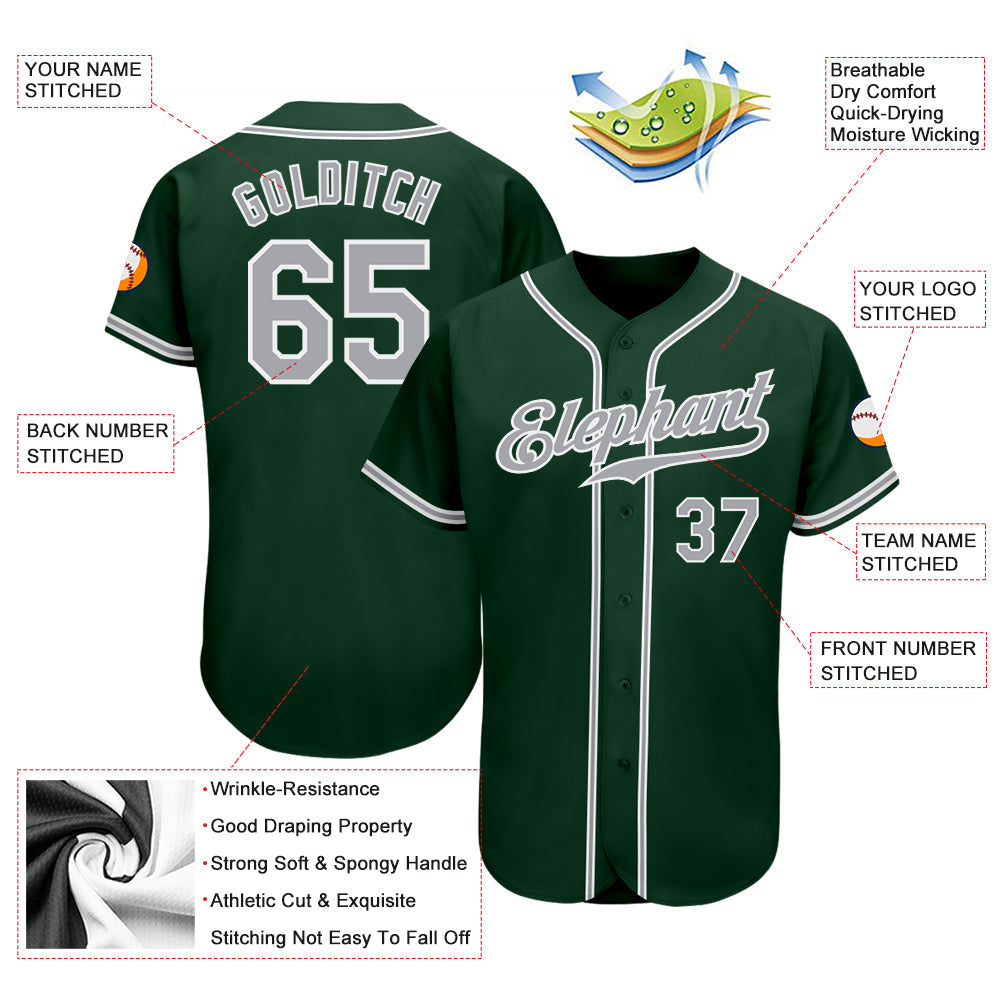 Custom Green Gray-White Authentic Baseball Jersey view 3