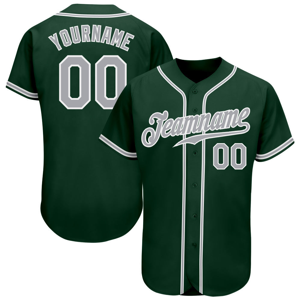 Custom Green Gray-White Authentic Baseball Jersey - Main View