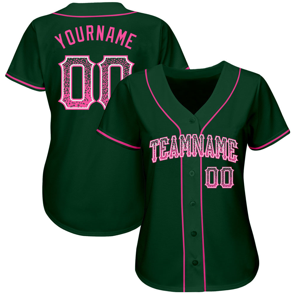 Custom Green Pink-White Authentic Drift Fashion Baseball Jersey view 2