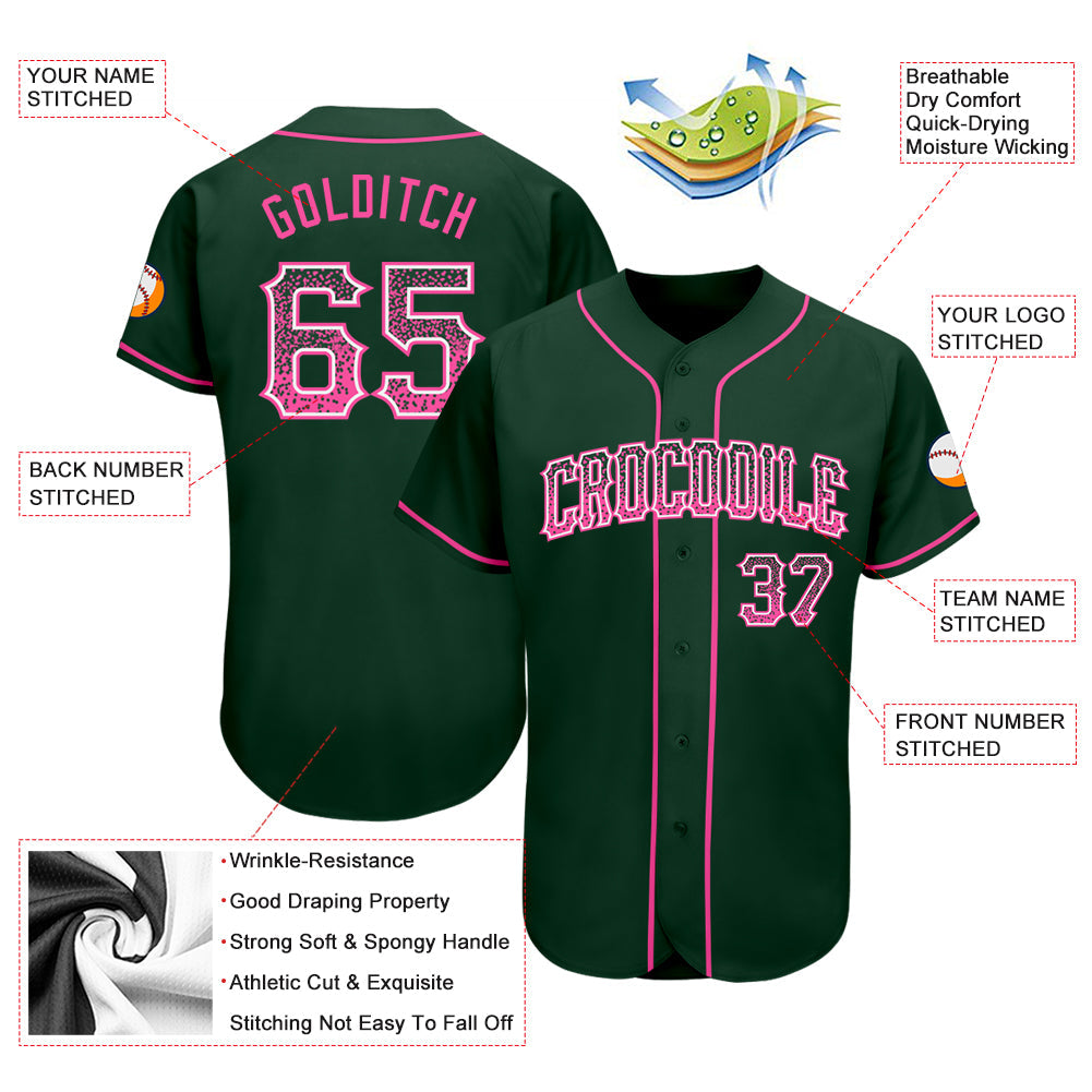 Custom Green Pink-White Authentic Drift Fashion Baseball Jersey view 3
