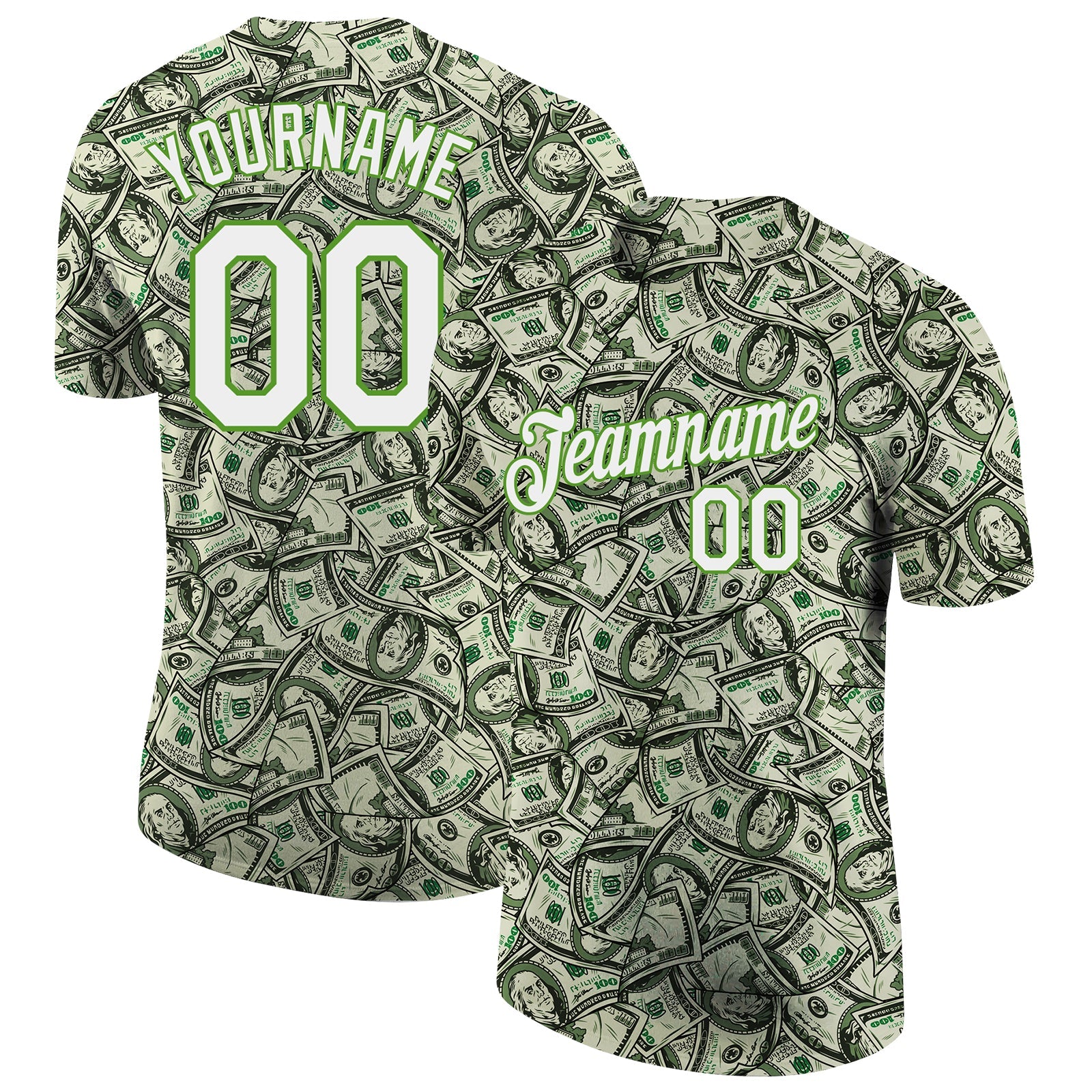Custom Green White-Neon Green 3D Pattern Design Dollar Performance T-Shirt - Main View