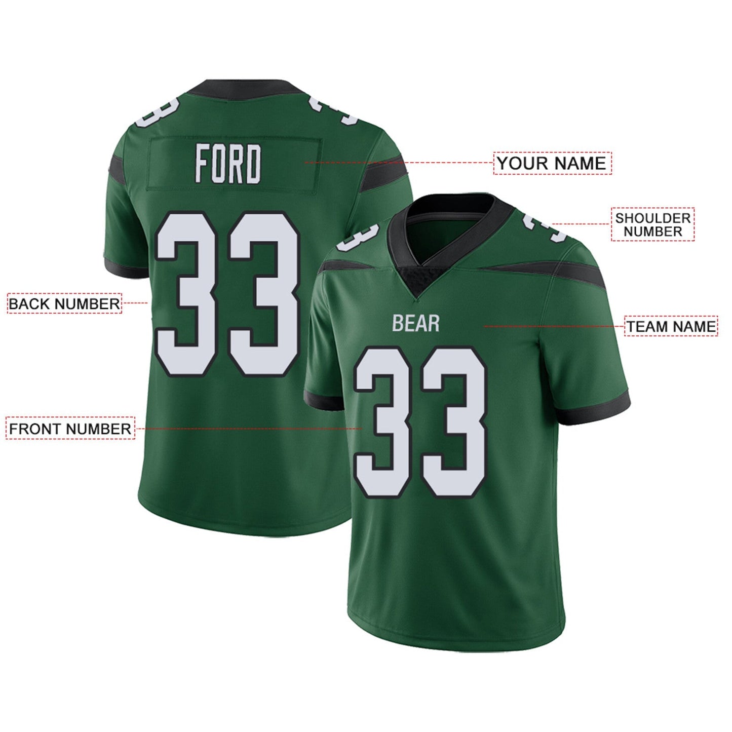 Custom NY.Jets Football Jerseys Team Player or Personalized Design Your Own Name for Men's Women's Youth Jerseys Green view 11