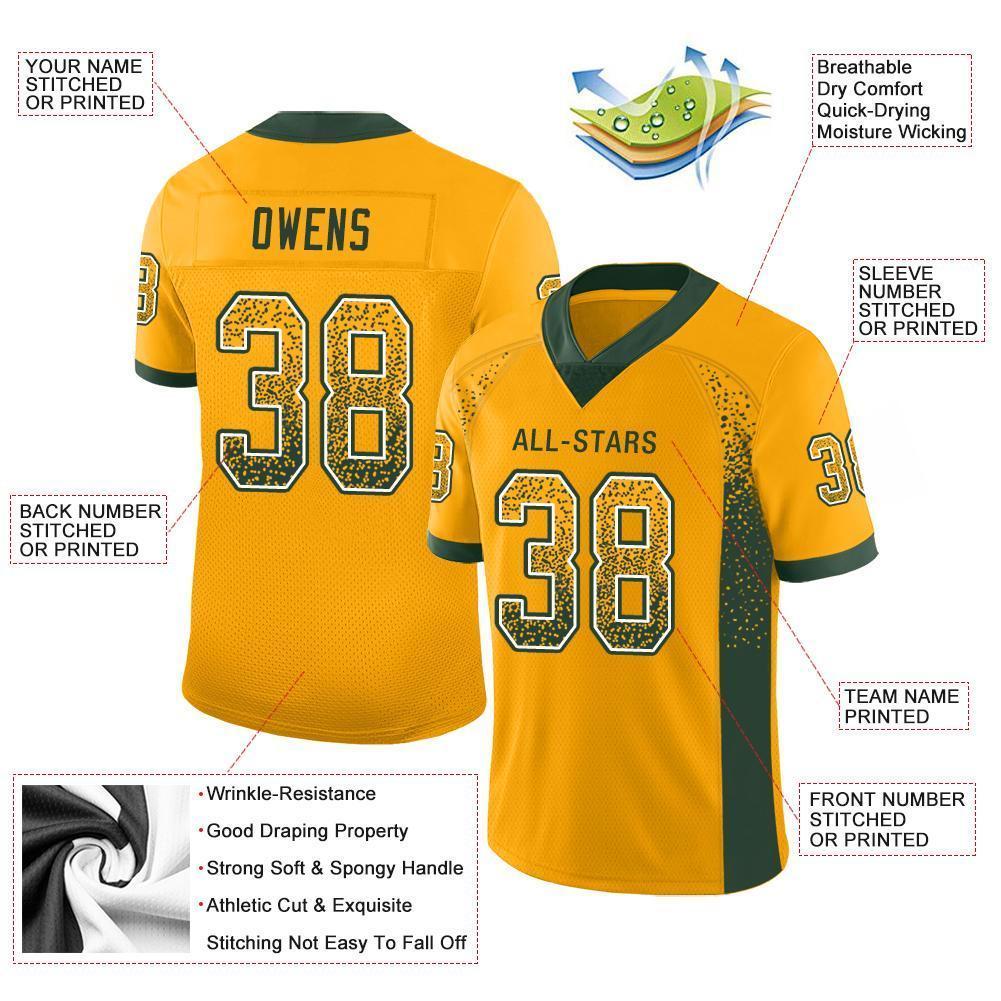 Custom Gold Green-White Drift Fashion Football Jersey view 3