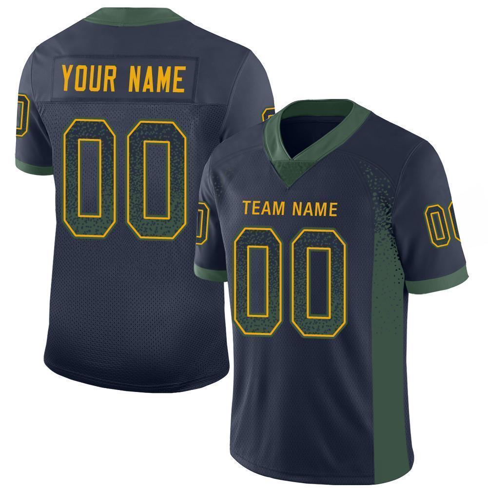 Custom Navy Green-Gold Drift Fashion Football Jersey - Main View