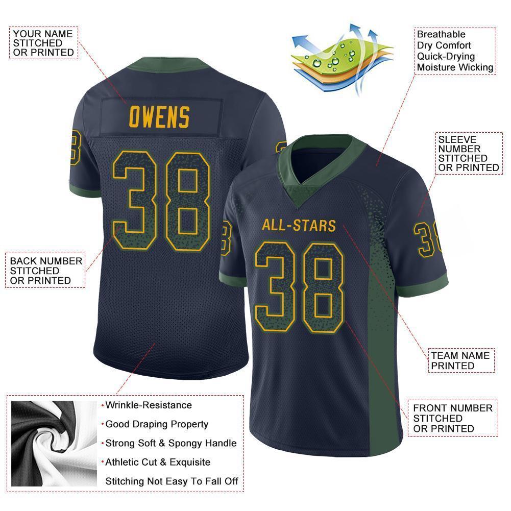 Custom Navy Green-Gold Drift Fashion Football Jersey view 3