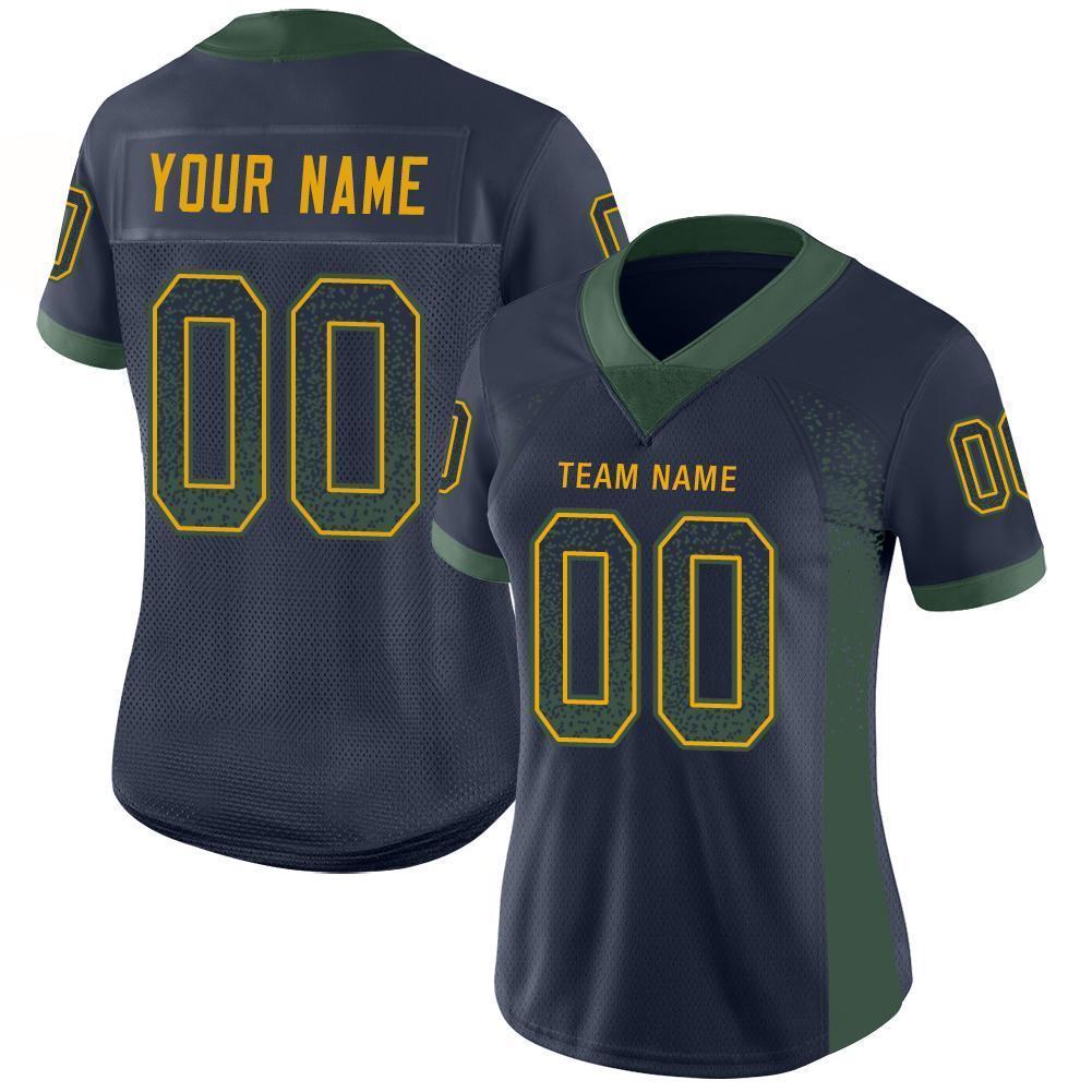Custom Navy Green-Gold Drift Fashion Football Jersey view 2