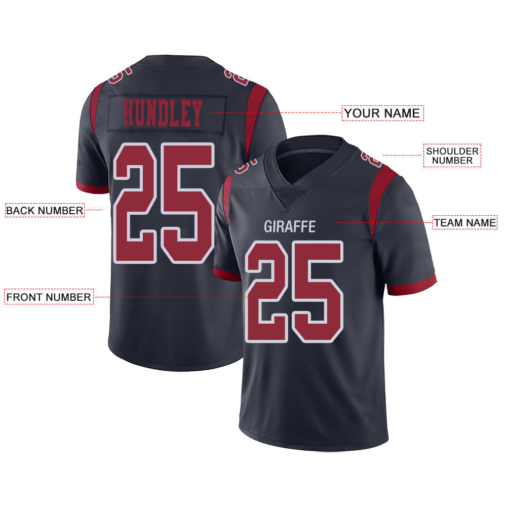 Custom H.Texans Stitched American Football Jerseys Personalize Birthday Gifts Navy Jersey view 2