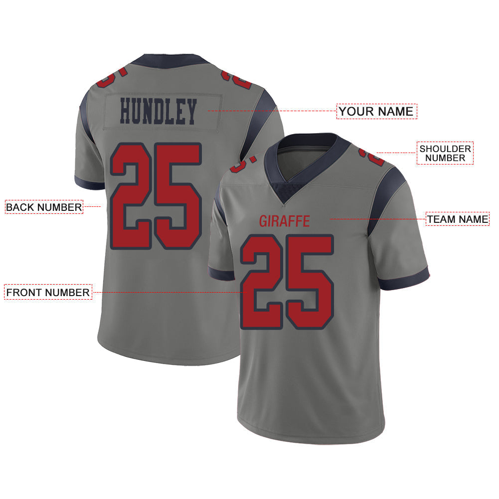 Custom H.Texans Stitched American Football Jerseys Personalize Birthday Gifts Grey Jersey view 2