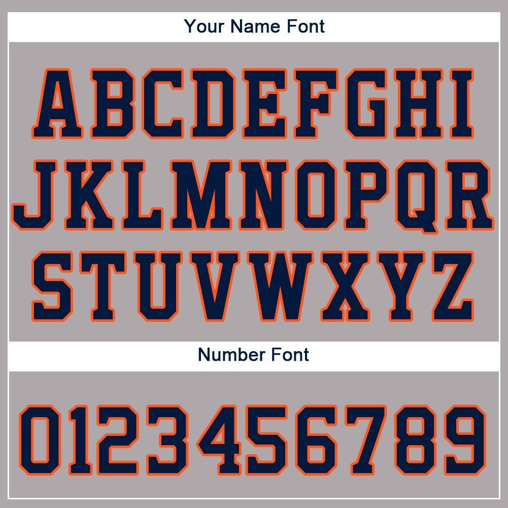 Custom Gray Navy-Orange Baseball Jersey view 4
