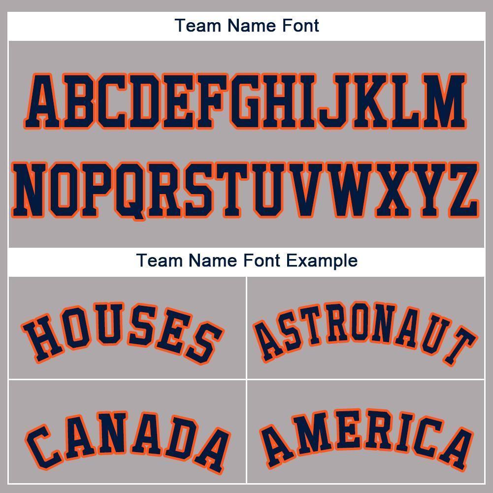 Custom Gray Navy-Orange Baseball Jersey view 5