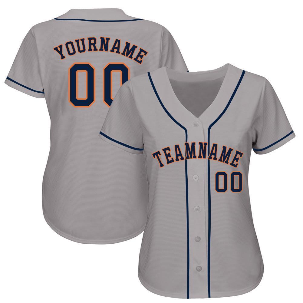 Custom Gray Navy-Orange Baseball Jersey view 2