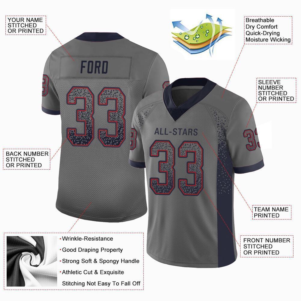 Custom Gray Navy-Red Drift Fashion Football Jersey view 3