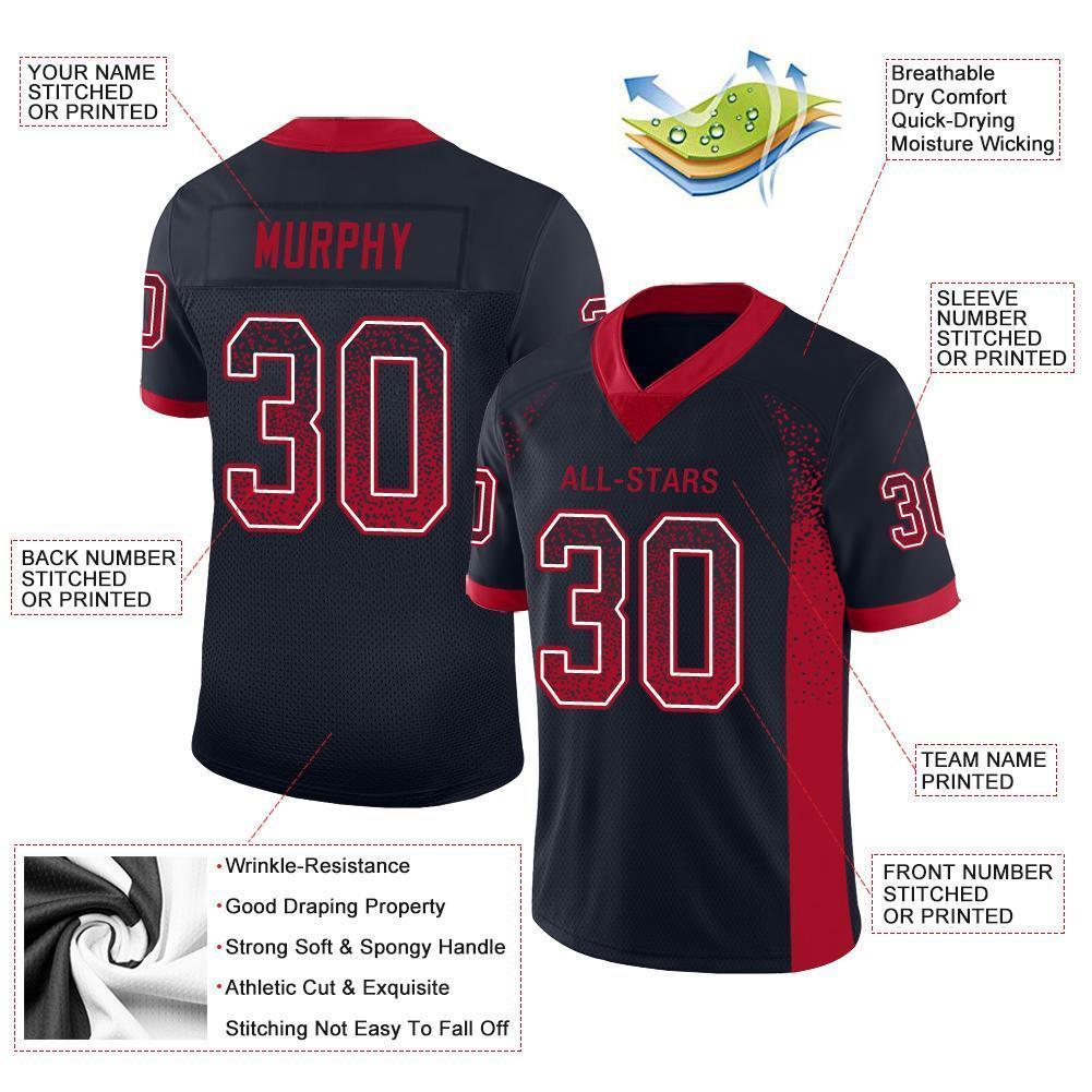 Custom Navy Red-White Drift Fashion Football Jersey view 3