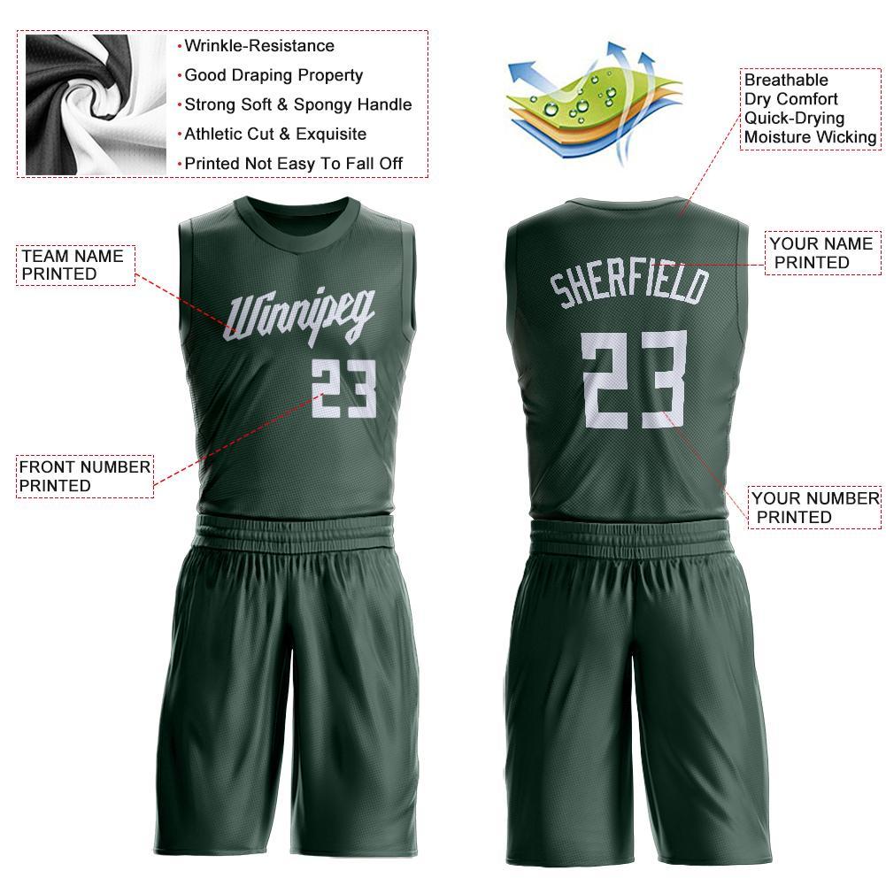 Custom Hunter Green White Round Neck Basketball Uniform Jersey view 3