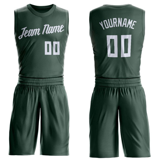 Custom Hunter Green White Round Neck Basketball Uniform Jersey - Main View