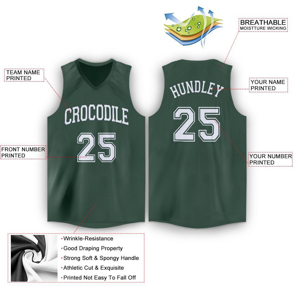 Custom Hunter Green White V-Neck Basketball Jersey view 2
