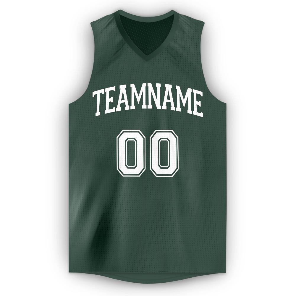 Custom Hunter Green White V-Neck Basketball Jersey view 5
