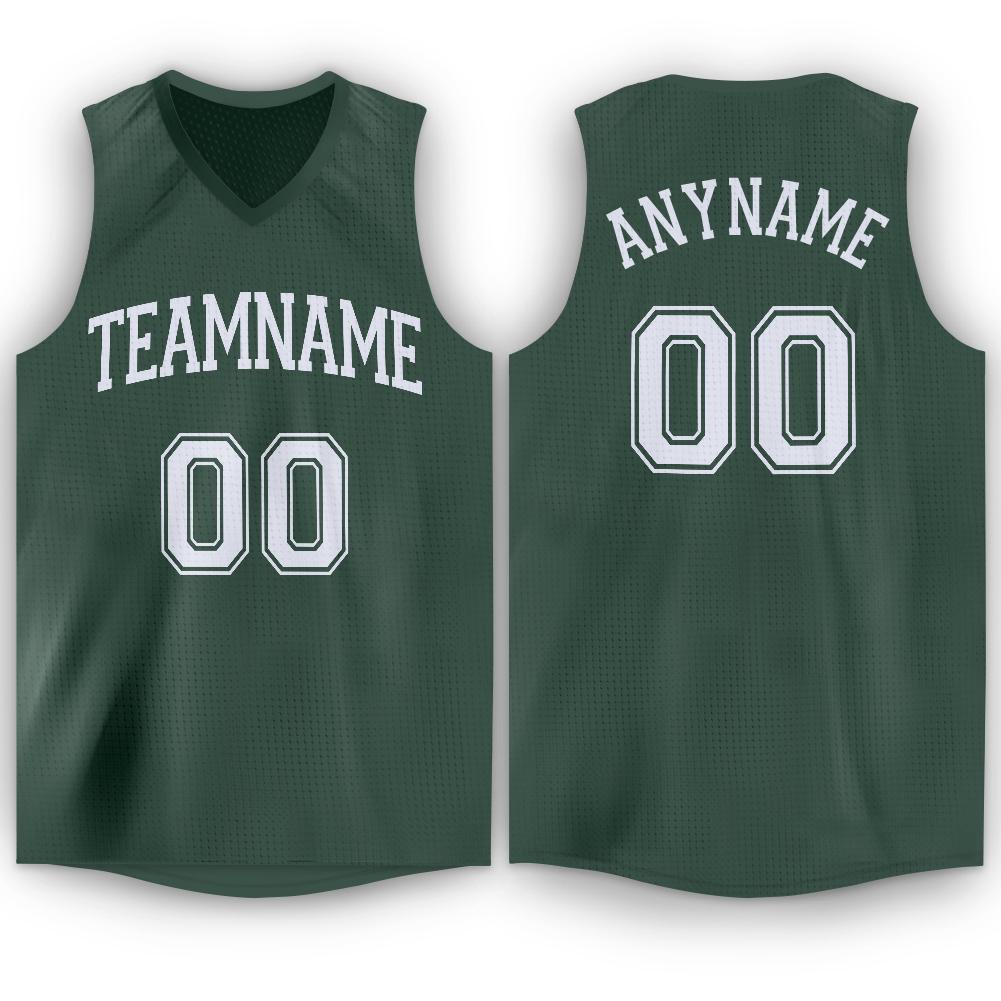 Custom Hunter Green White V-Neck Basketball Jersey - Main View