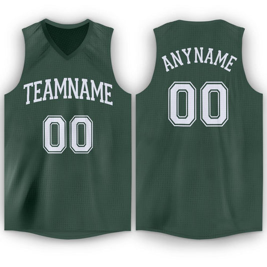 Custom Hunter Green White V-Neck Basketball Jersey - Main View
