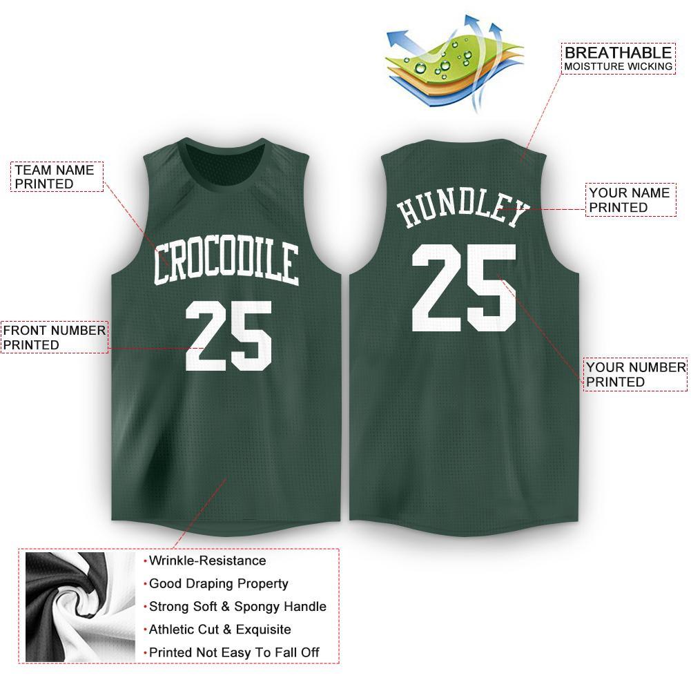 Custom Hunter Green White Round Neck Basketball Jersey view 2