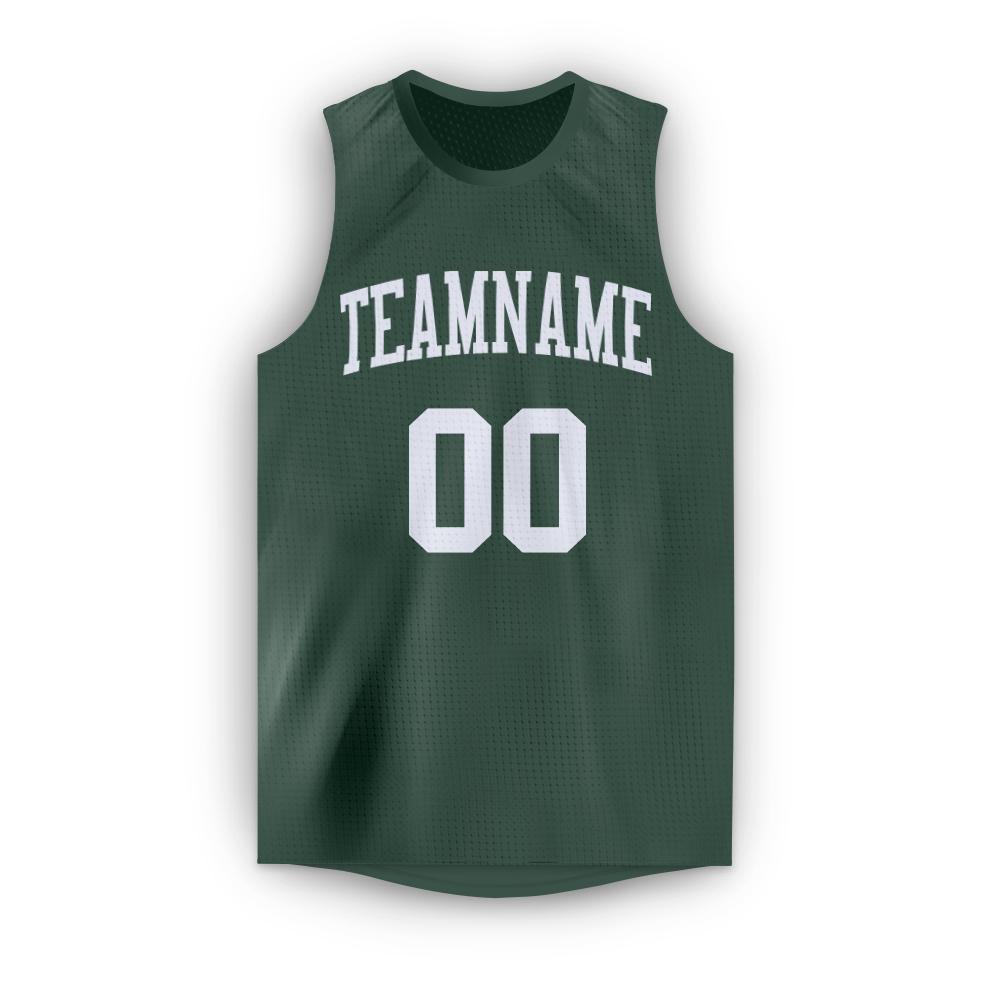 Custom Hunter Green White Round Neck Basketball Jersey view 5