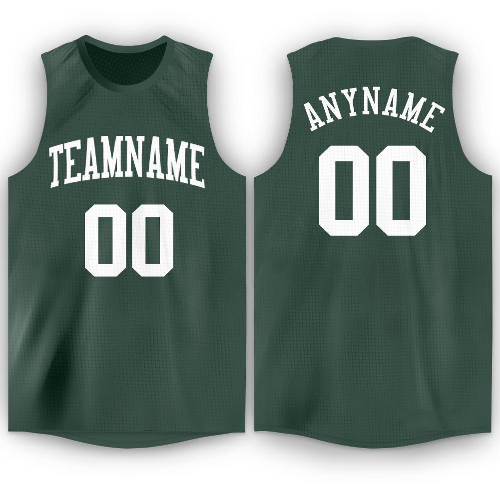 Custom Hunter Green White Round Neck Basketball Jersey - Main View