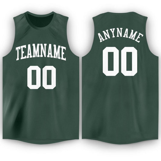Custom Hunter Green White Round Neck Basketball Jersey - Main View