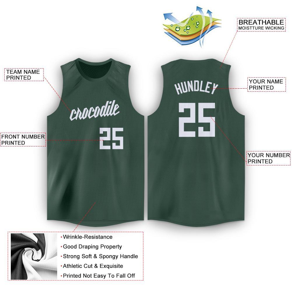 Custom Hunter Green White Round Neck Basketball Jersey view 2