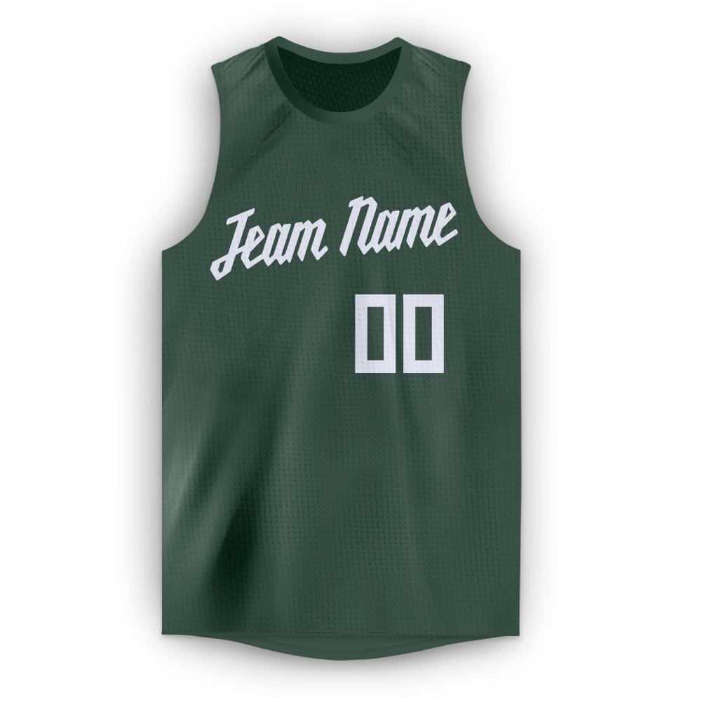 Custom Hunter Green White Round Neck Basketball Jersey view 5